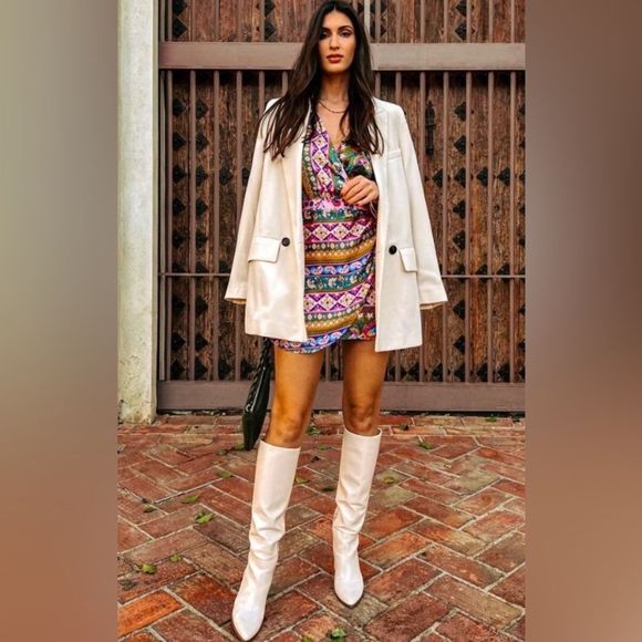 NWT Zara Patterned Silky Faux Wrap Long Sleeve Blouse New Size Medium - Picture 9 of 16